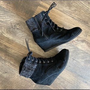 black wedge booties